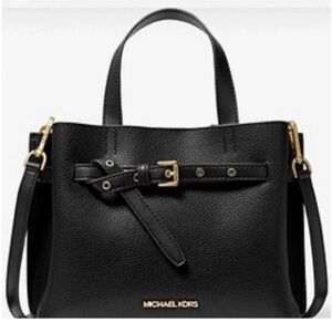 Michael Kors Emilia Pebbled Leather Satchel in black with matching wallet
